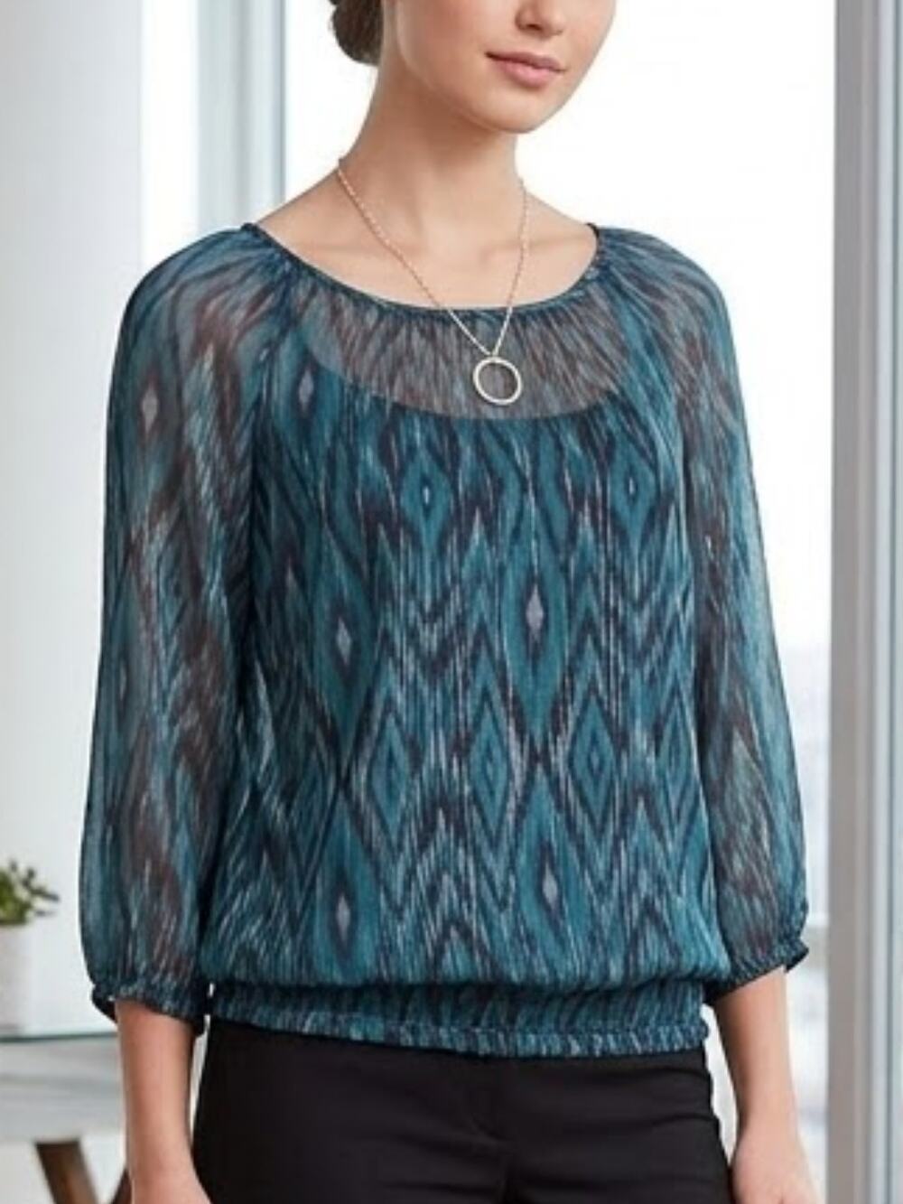 APT. 9 Adiamo Blue Lurex Peasant Top w/ Black Cami NWT Size S